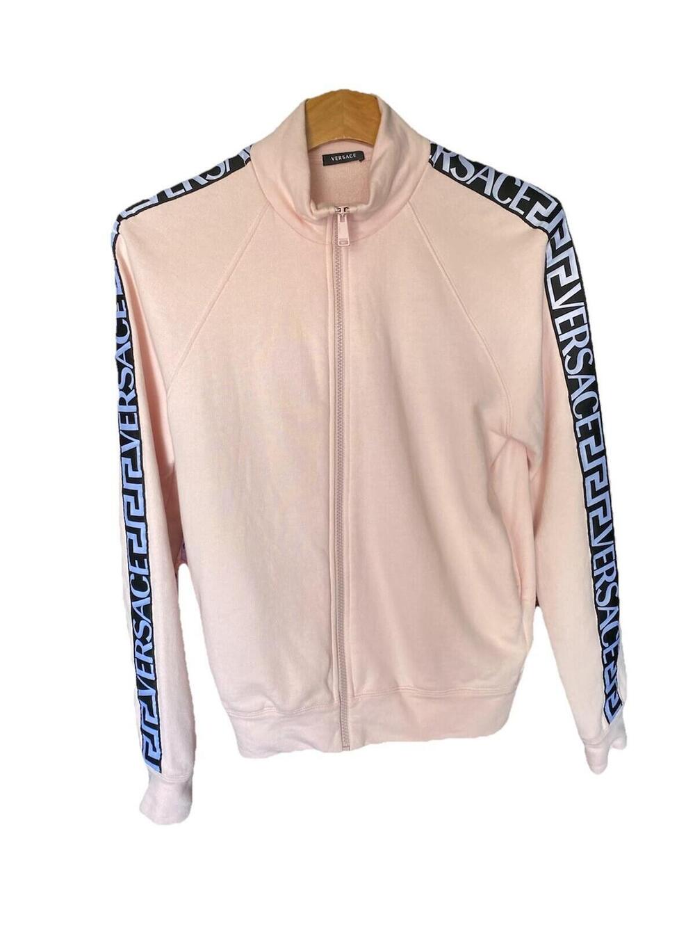 Versace Light Pink Track Jacket Greca Print Logo Down Sleeves Womens 2 / S